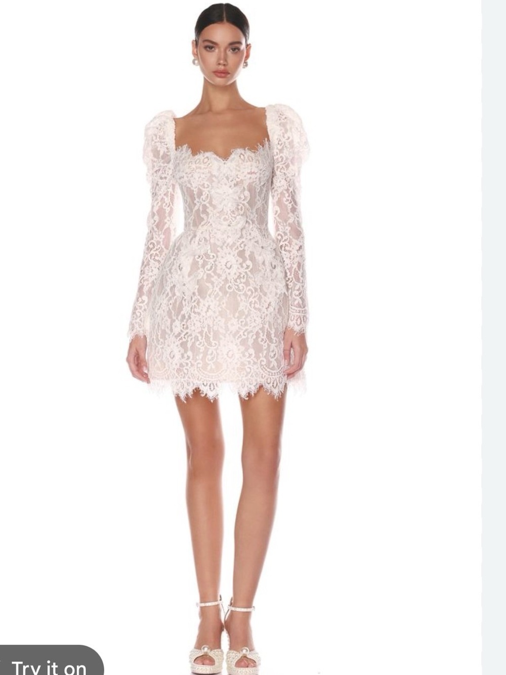 Bronx and Banco White Lace Long-Sleeve Mini Dress